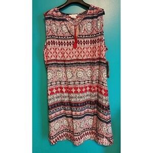 NWT beachlunchlounge XL Sleeveless Shift Dress Split Neck With Tassel Curved Hem